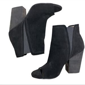 Splendid Kendall Black Suede Open Toe Ankle Boot Women’s 8.5 Block Heel Modern